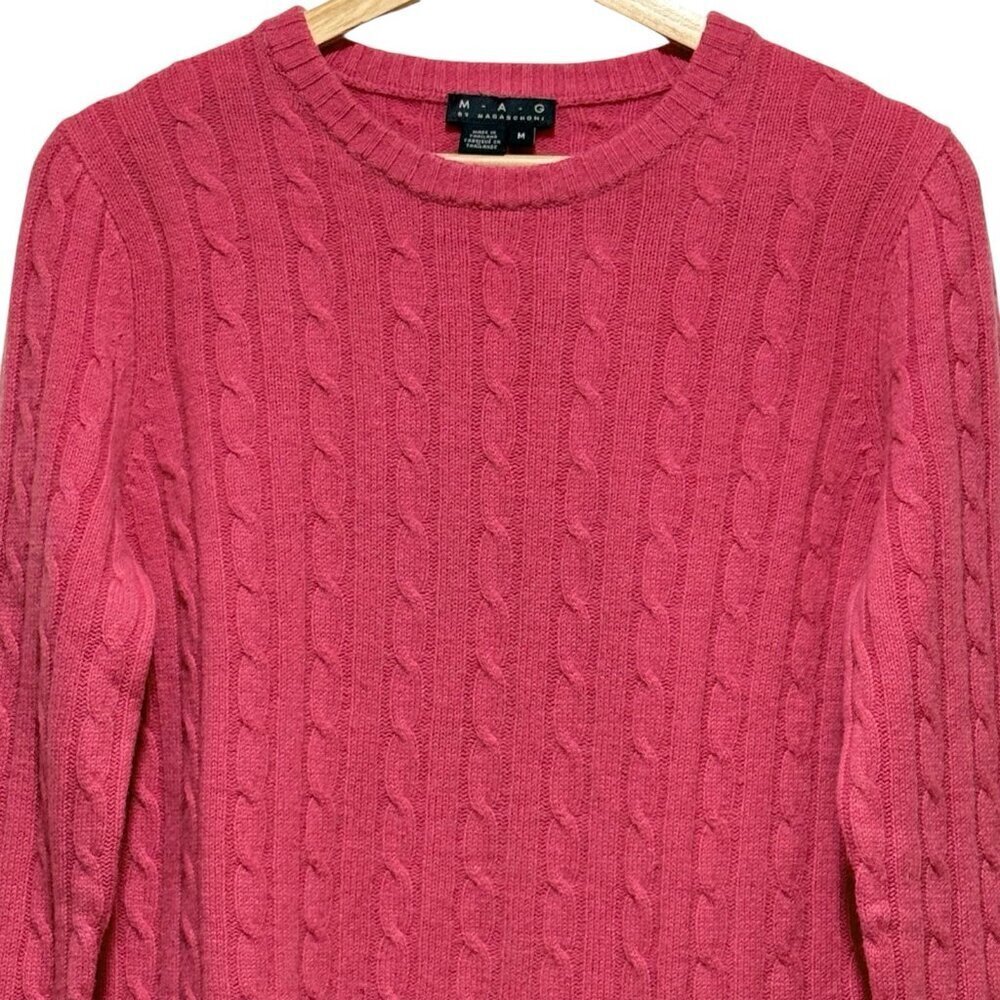 Magaschoni MAG Cashmere Pink Cable Knit Crewneck Sweater Womens Medium - Picture 3 of 8